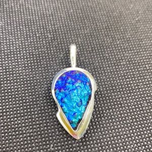 Peacock Druzy Aura, Sterling Silver pendant